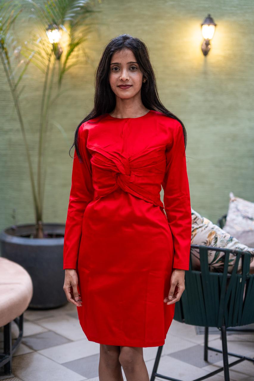 Red Front Twisted Mini Dress