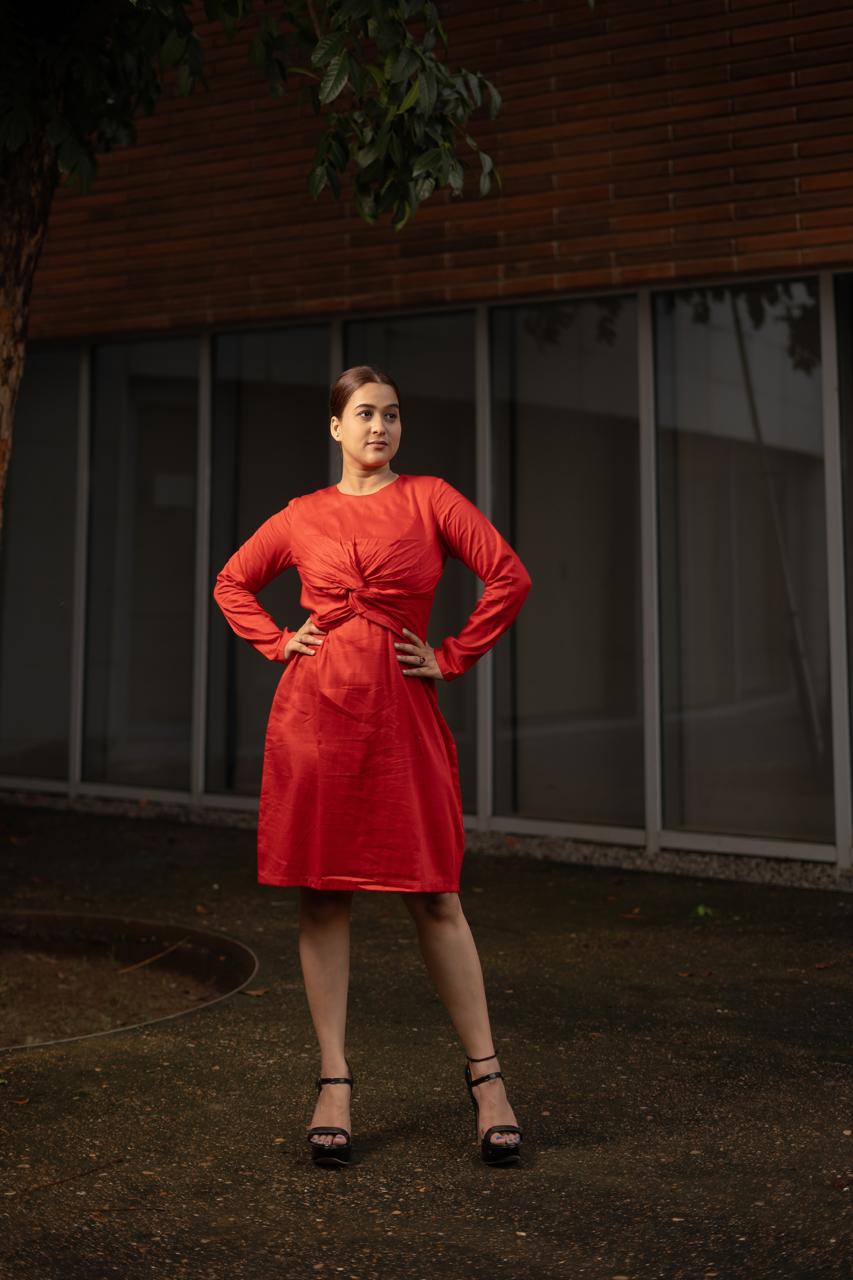Red Front Twisted Mini Dress