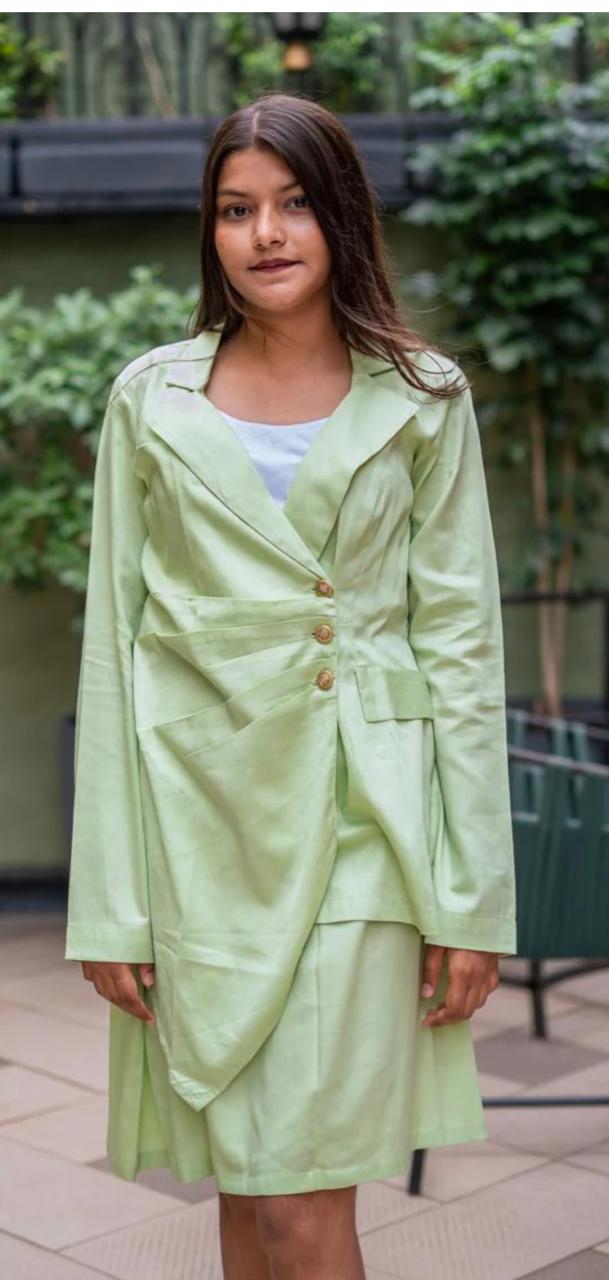 Green Blazer and Skirt Co-ord set.