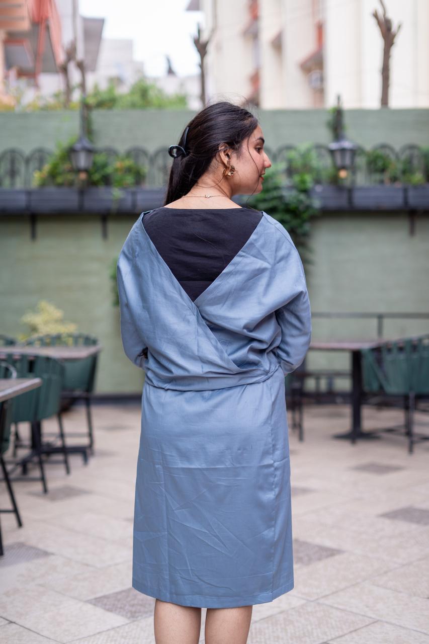 Grey Dolman Sleeve Relaxed Wrap Dress