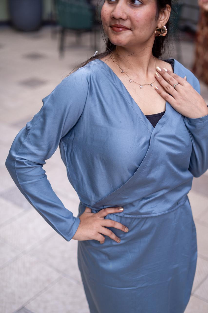 Grey Dolman Sleeve Relaxed Wrap Dress