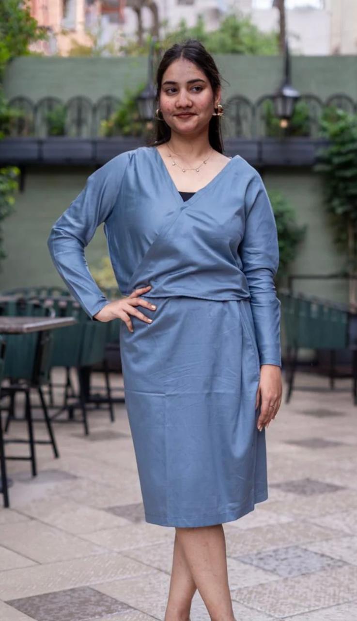 Grey Dolman Sleeve Relaxed Wrap Dress