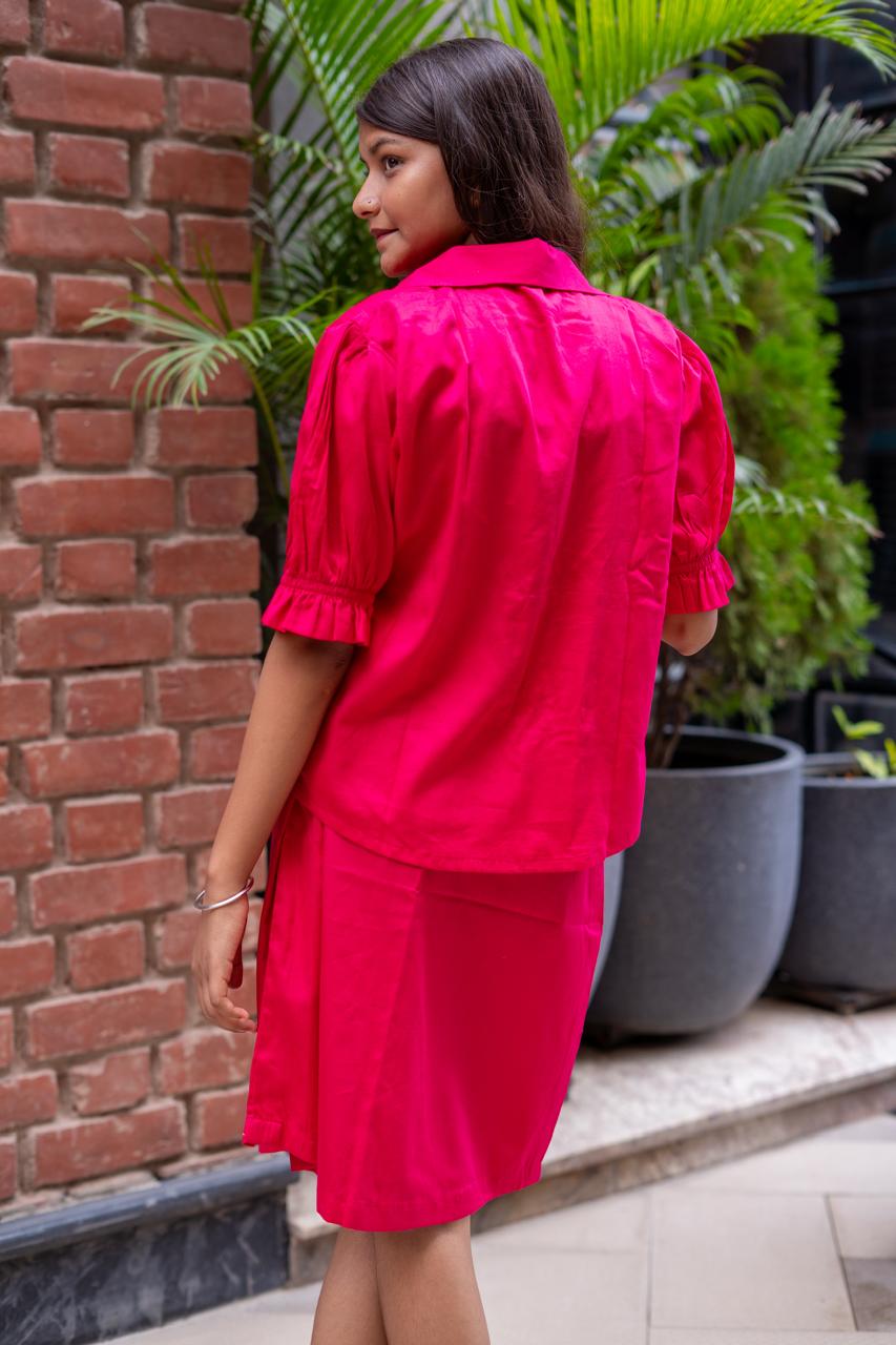 Vintage Inspired Magenta Puff Sleeve Co-ord set