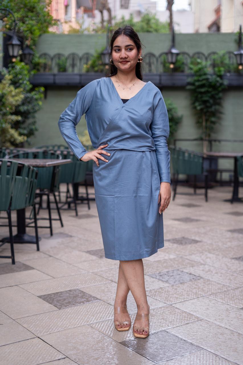 Grey Dolman Sleeve Relaxed Wrap Dress