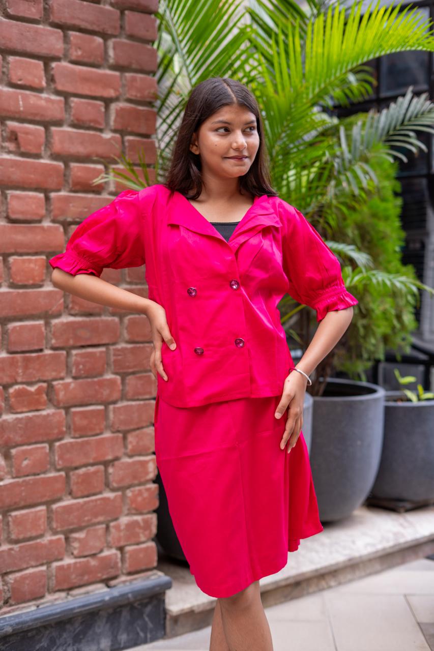 Vintage Inspired Magenta Puff Sleeve Co-ord set