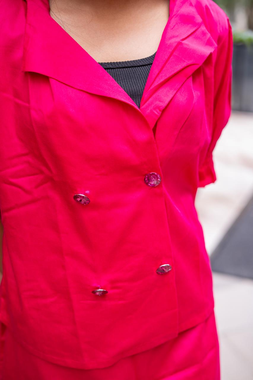 Vintage Inspired Magenta Puff Sleeve Co-ord set